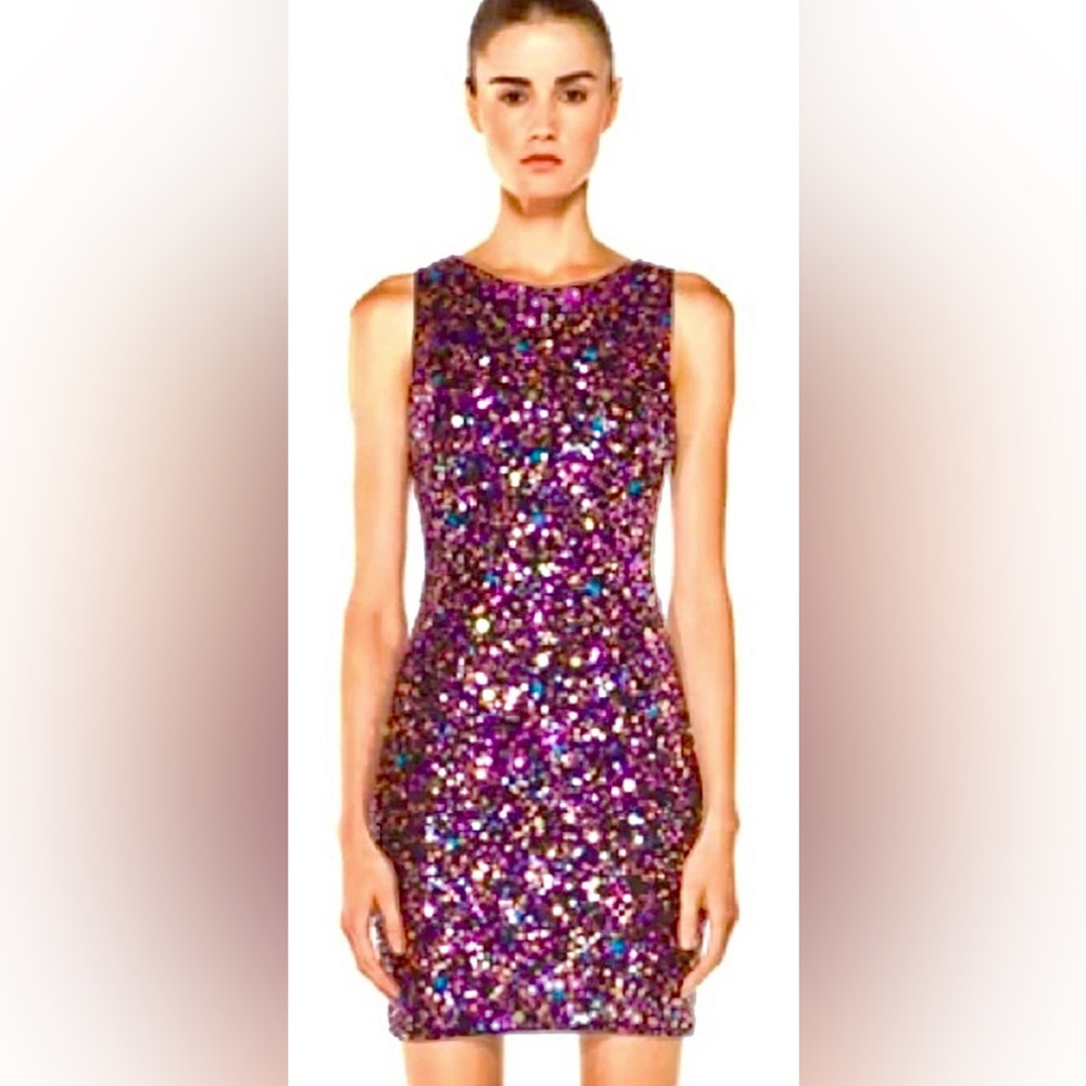 Revolve | Alice + Olivia Sleeveless Mona Sequined Rainbow Mini Sheath Dress